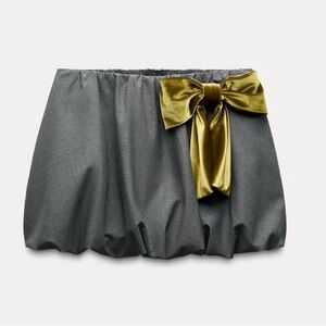 Zara Gray Bubble Mini Skirt with Gold Tie Front